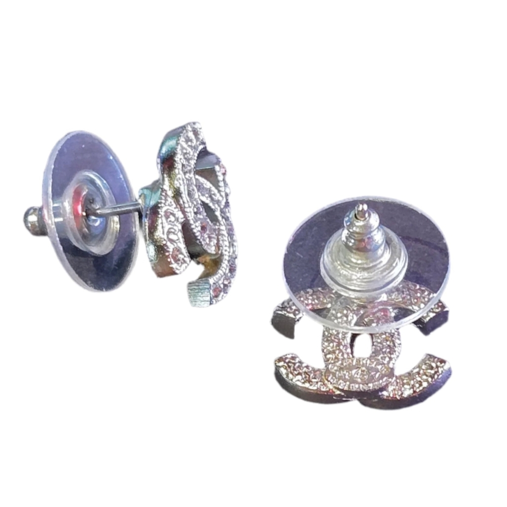 #53 CHANEL earrings Coco mark metal rhinestone silver  - AUTHENTIC - Picture 7 of 16
